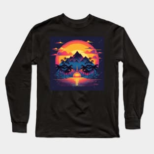 Retro Sunset Rays Wavy Shirt Long Sleeve T-Shirt